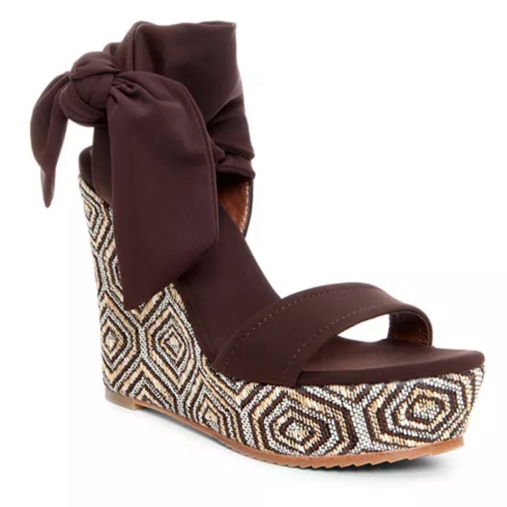 Donald J. Pliner Brown Wedge Sandals with Ankle Wrap